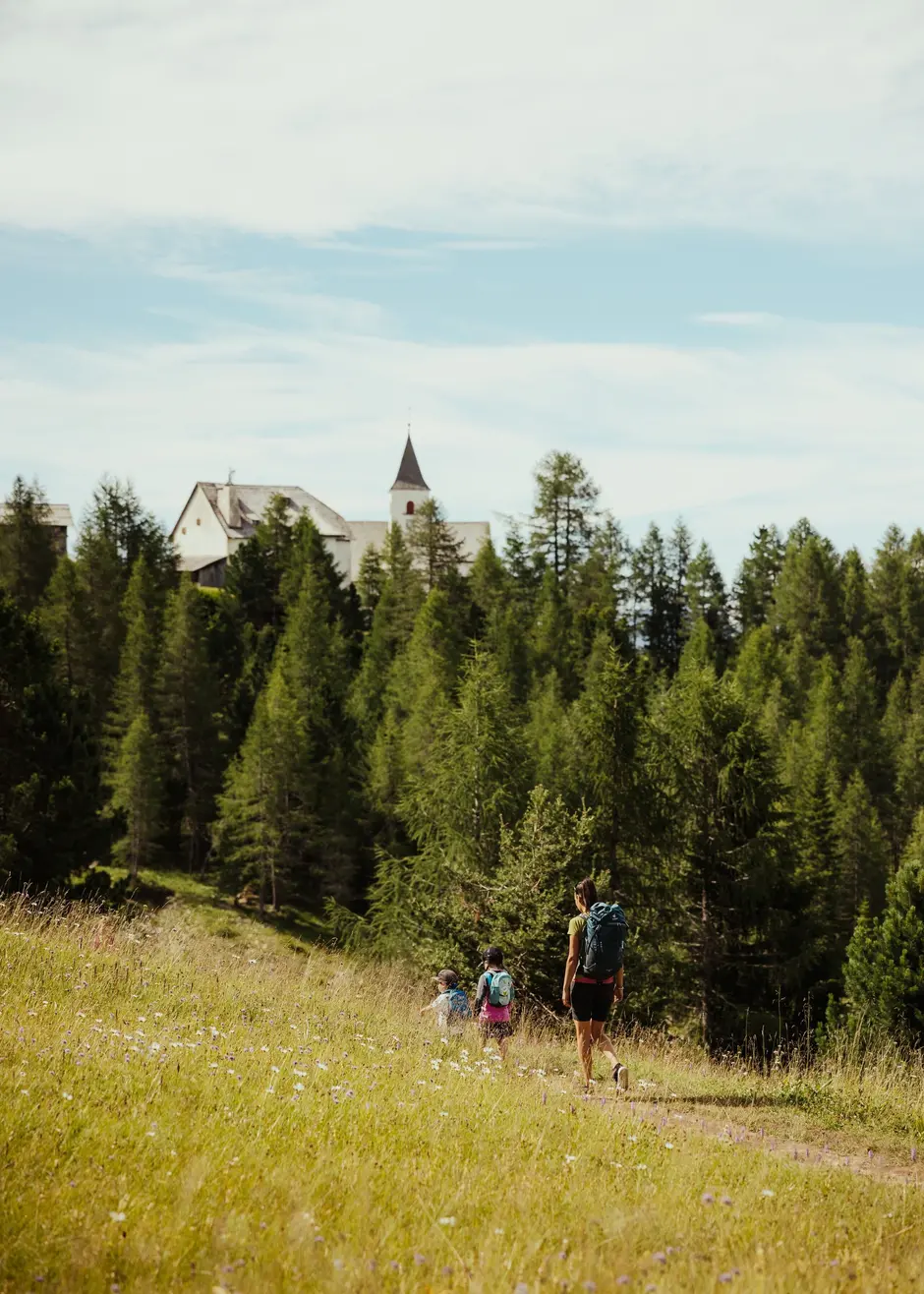 Passeggiata sui prati dell'Armentara nelle Dolomiti